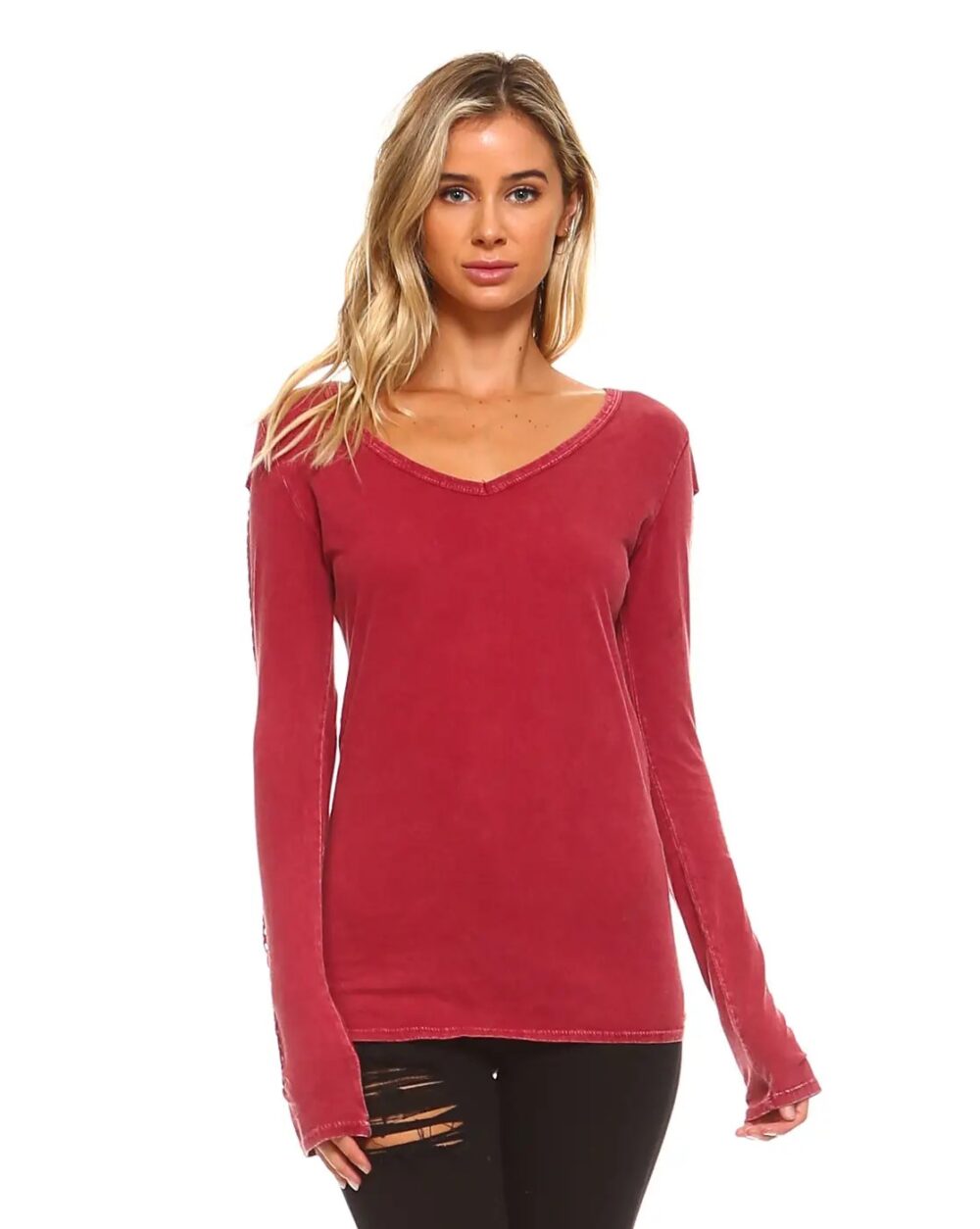 Braided Long Sleeve Mineral Washed Top Cherry Urban X Made in USA