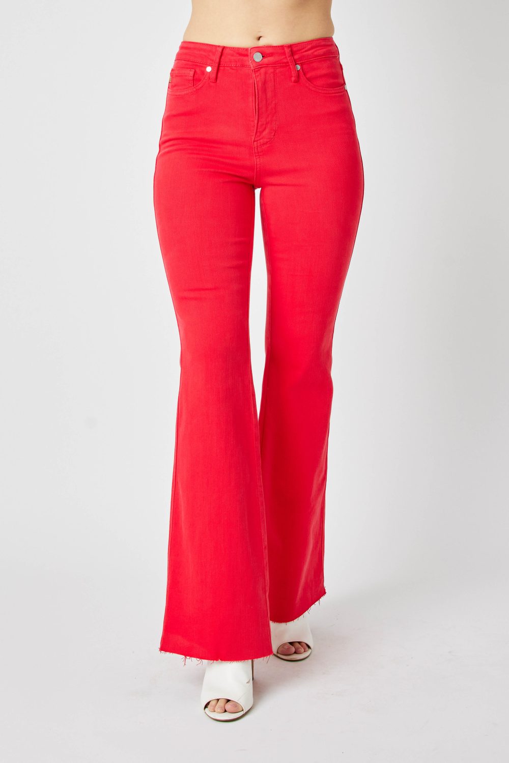 Tummy Control Judy Blue Red Garment Dyed Flare High Rise Jean - Image 10
