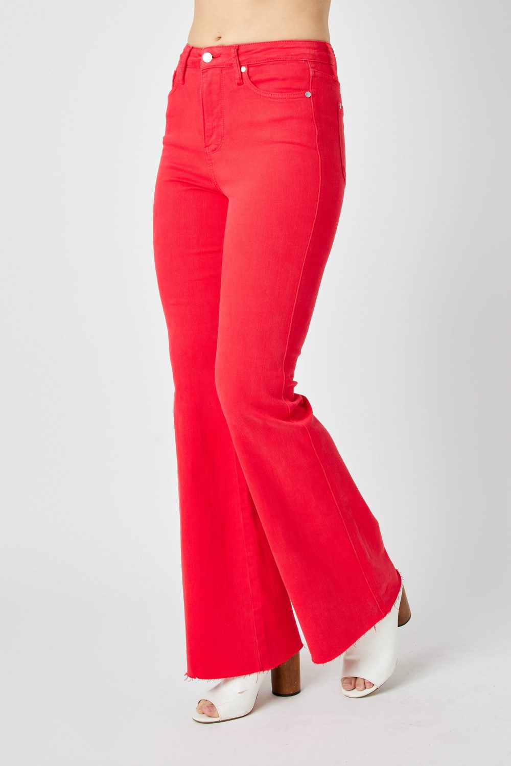 Tummy Control Judy Blue Red Garment Dyed Flare High Rise Jean - Image 9