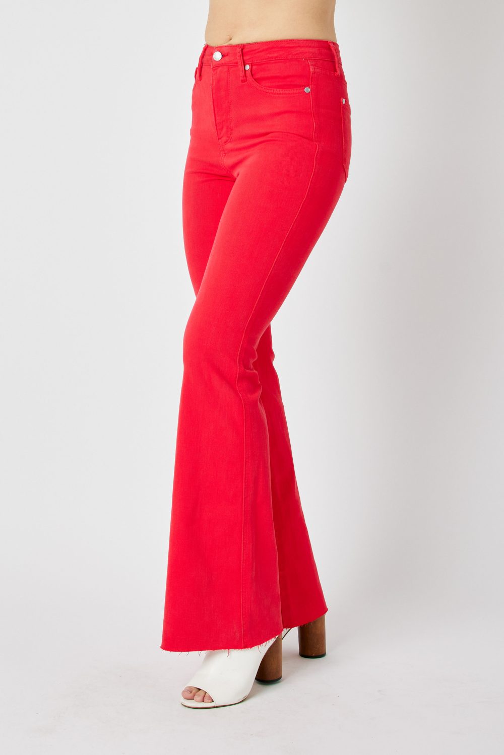 Tummy Control Judy Blue Red Garment Dyed Flare High Rise Jean - Image 8