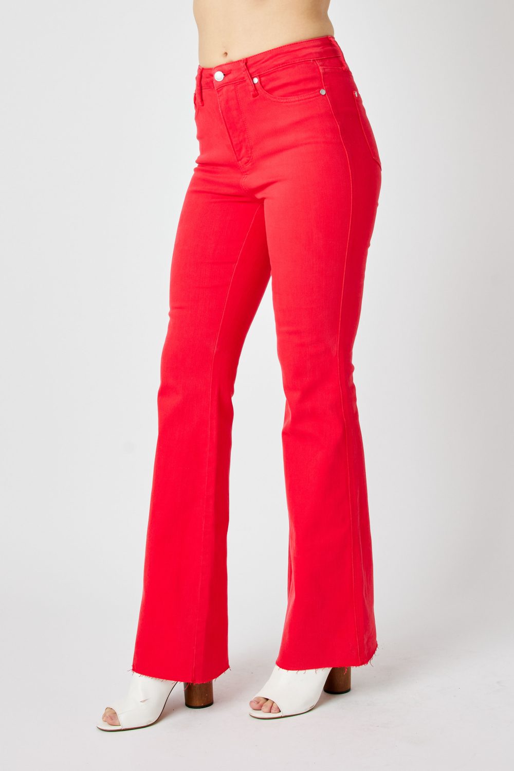 Tummy Control Judy Blue Red Garment Dyed Flare High Rise Jean - Image 7