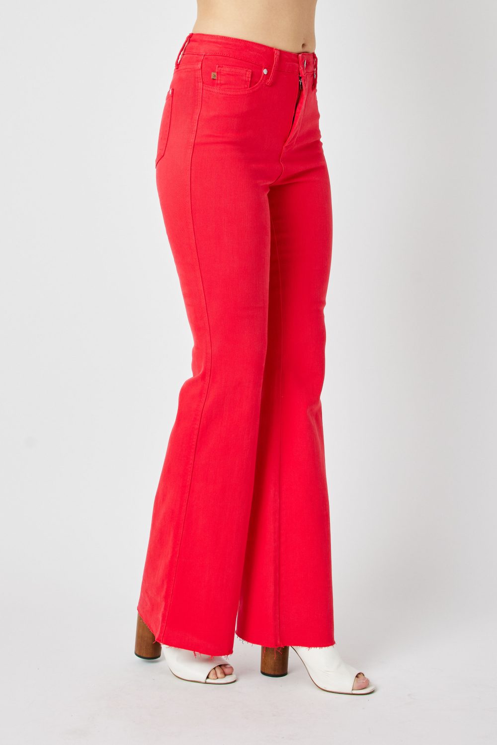 Tummy Control Judy Blue Red Garment Dyed Flare High Rise Jean - Image 6