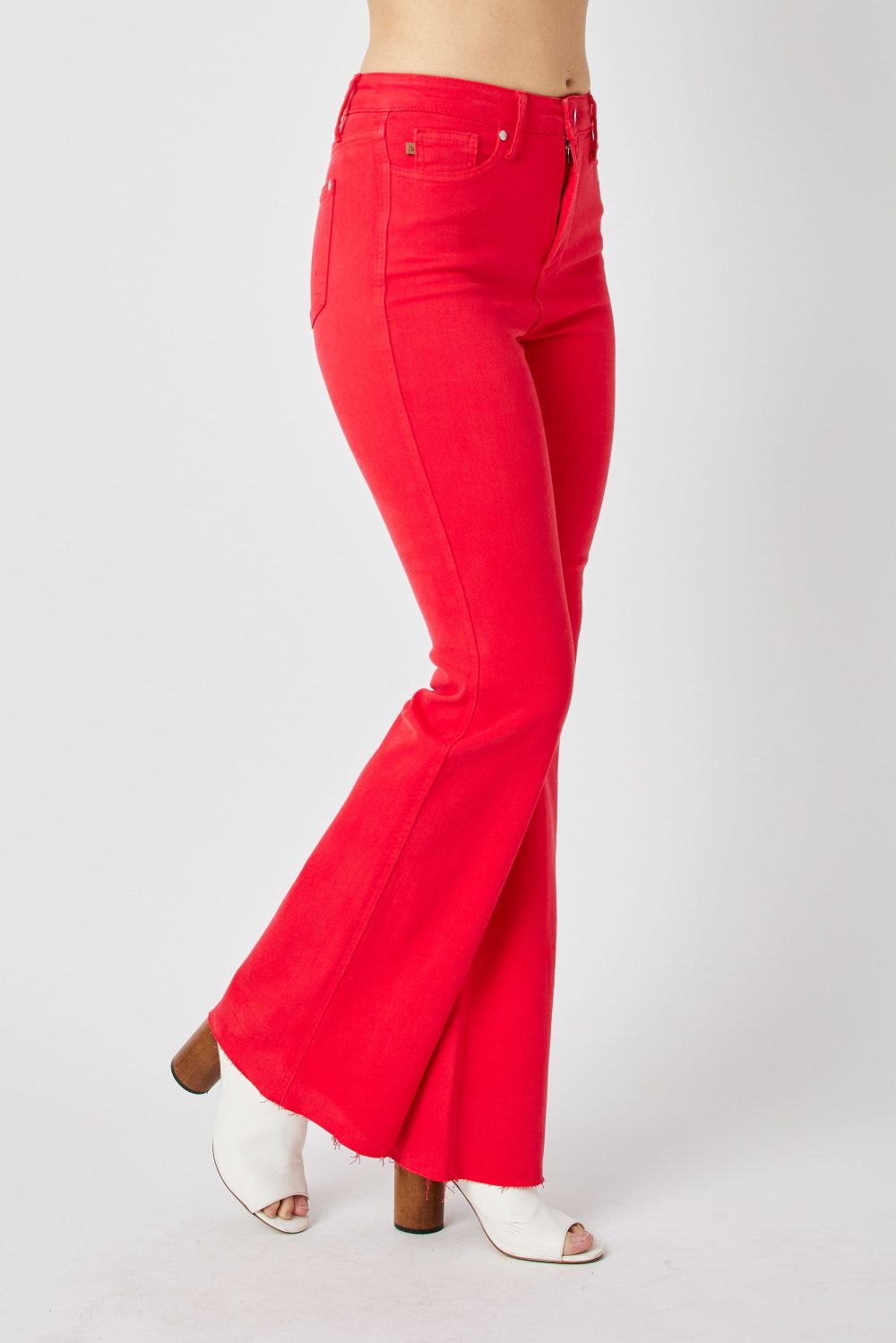 Tummy Control Judy Blue Red Garment Dyed Flare High Rise Jean - Image 5