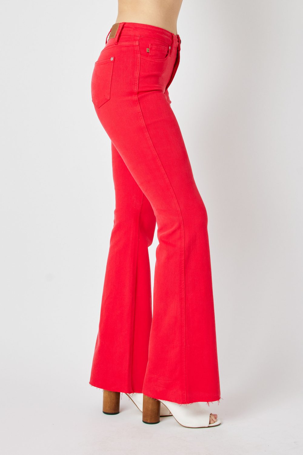 Tummy Control Judy Blue Red Garment Dyed Flare High Rise Jean - Image 4