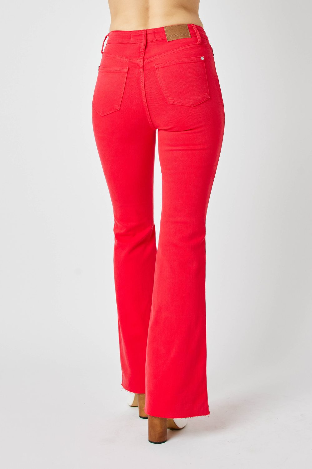 Tummy Control Judy Blue Red Garment Dyed Flare High Rise Jean - Image 3