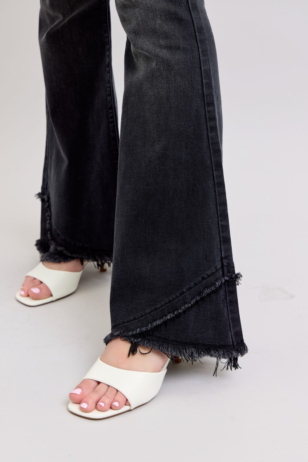 High Waisted Judy Blue Flare Jean with Mock Fray Tulip Hem Black - Image 12