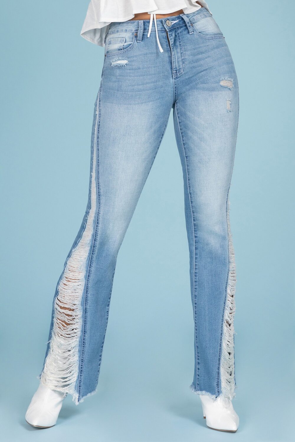 YMI High-Rise Flare Jean With Side Panel Destruction