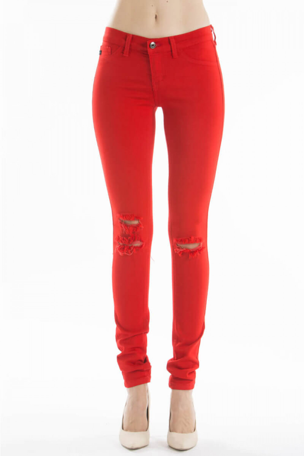 Kancan Red Distressed Stretch Jean Mid Rise