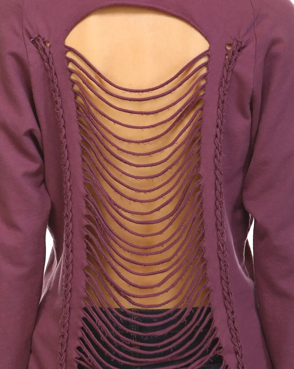 Loose Fit Top With Back Slashing Detail Eggplant Made in USA