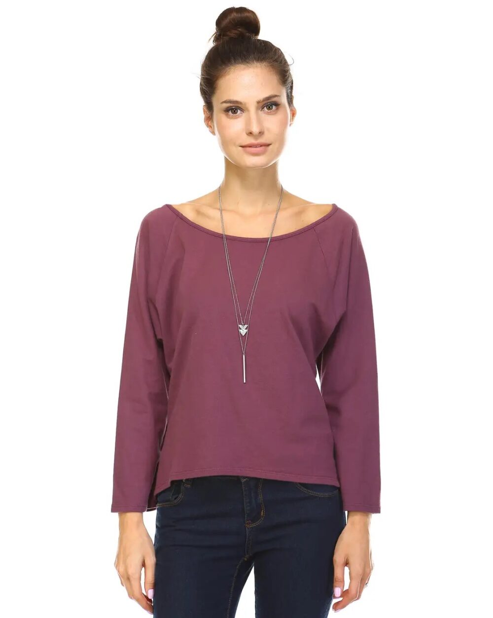 Loose Fit Top With Back Slashing Detail Eggplant Made in USA