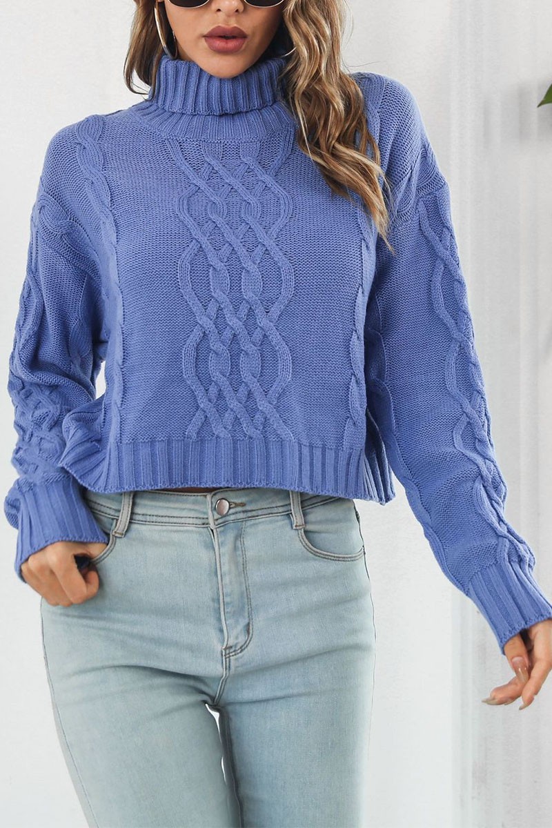 Turtle Neck Long Sleeve Sweater Blue or Khaki