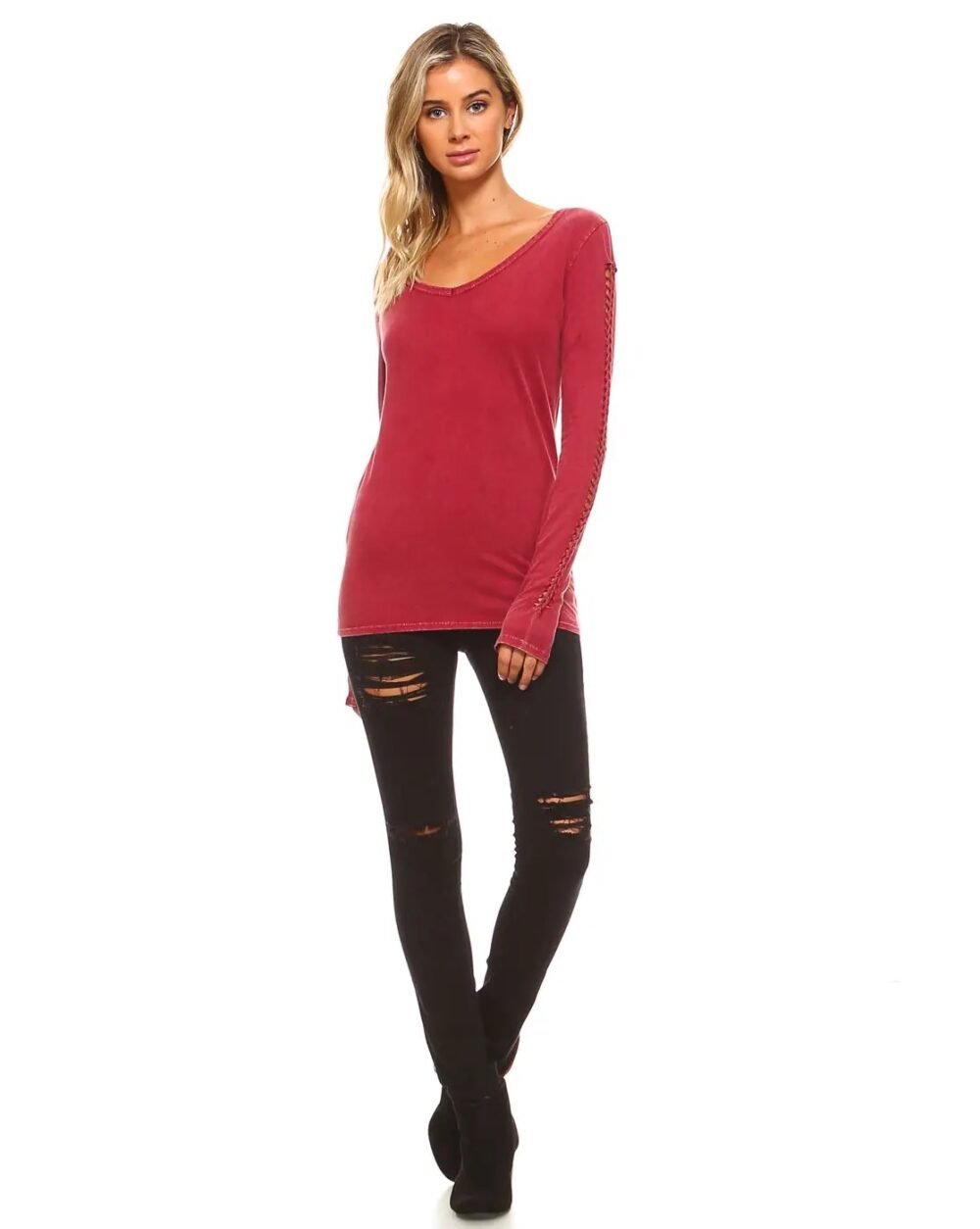 Braided Long Sleeve Mineral Washed Top Cherry Urban X Made in USA